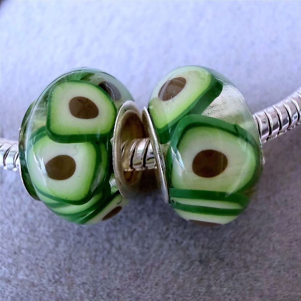 Set of 2 Avocado Murano Beads fits PANDORA